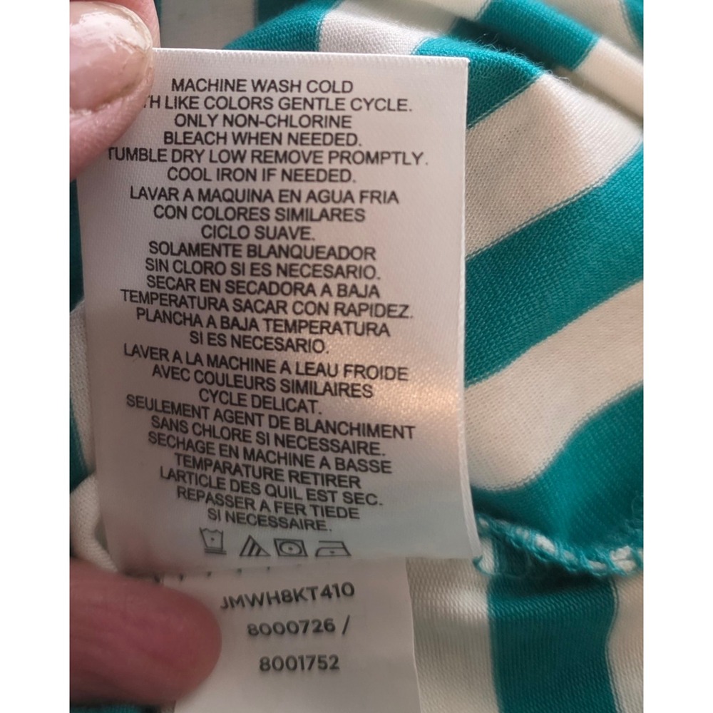 Jones‎ New York Striped Knit Top Womens 1X Teal White Excellent Side Tie - Picture 7 of 8